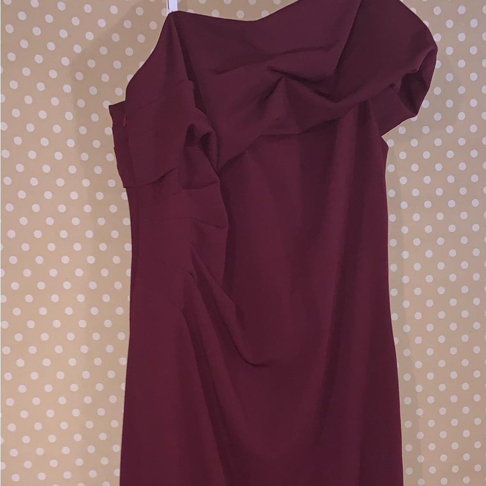 Burgundy asymmetrical prom gown